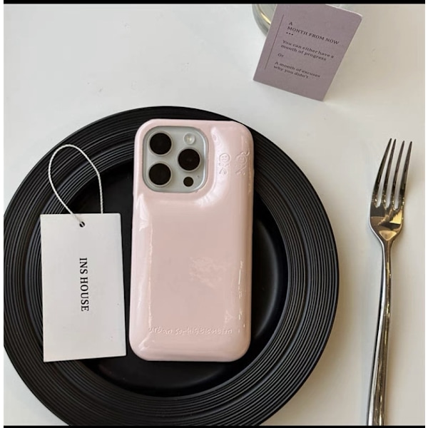 Etui til iPhone 15 Pro Pink enkelt skal [uden sløjfe] Retro lædertekstur halvt dækket