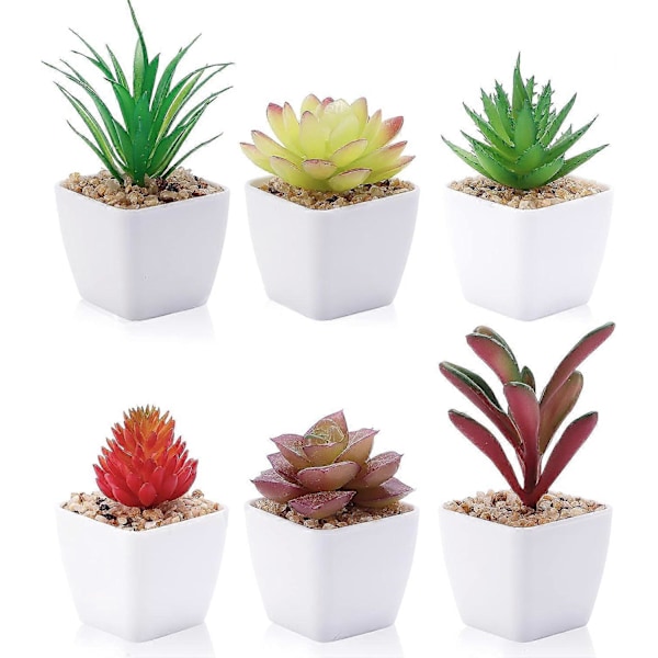 Kunstige sukkulenter, 6 stk. mini falske potteplanter i potter, faux mini sukkulenter til skrivebord, stue, soveværelse, vindueskarme, kontor