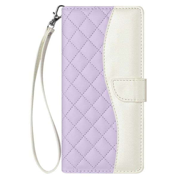 Fodral för iPhone 13 Lila+vit+kort rep Färgblock Diamantplånbok med korthållare Blandade material