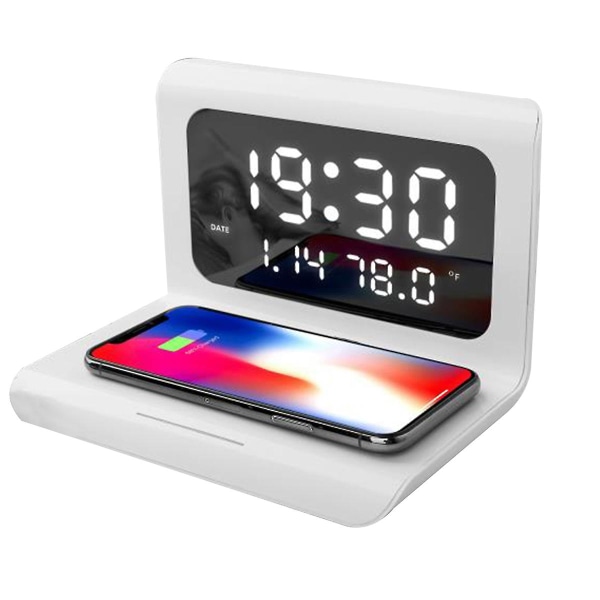 Ny 3 i 1 trådlös laddningsklocka Laddning Perpetual Calendar 10w trådlösa laddare Multifunktionsverktyg white