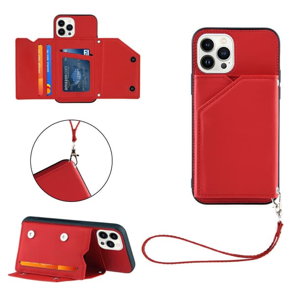 Etui til iPhone 13 Pro Rød (med armbånd) Soft-Touch Kortholder Rem Multi-Kort