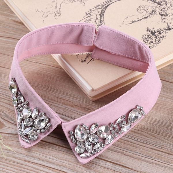 Dame falsk krave Aftagelig halv Aftagelig Hmade Rhineston Pink
