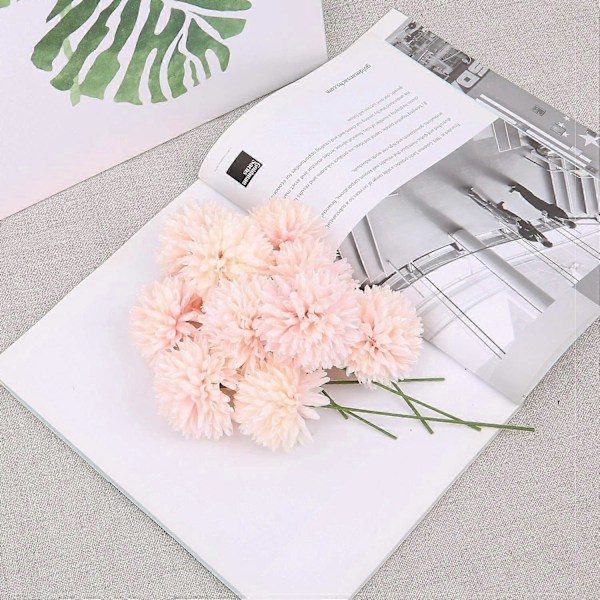 10 stk. Silkekrysantemum Ball Buketter Hortensia for Bryllup Champagne
