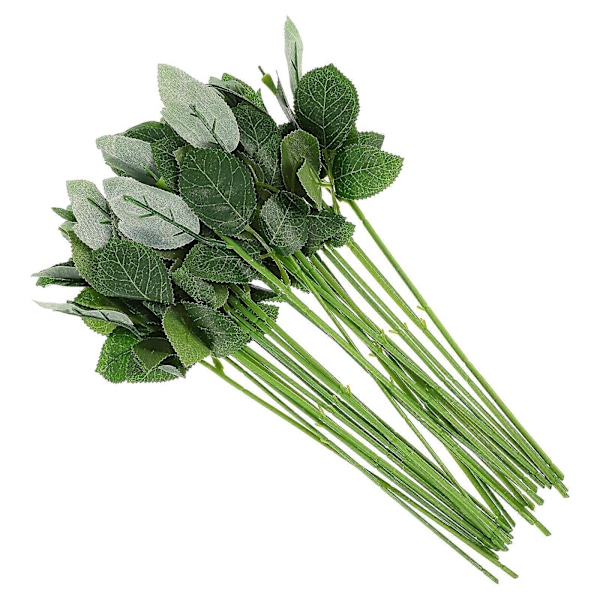 30 stk. Simulations Rosestilk Kunstig Plastikstilk Blomsterstang med Blade