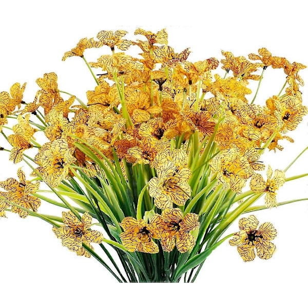 12 Bundter Kunstige Blomster Udendørs UV-bestandige Falske Blomster Vindueskassedekoration (Gul)