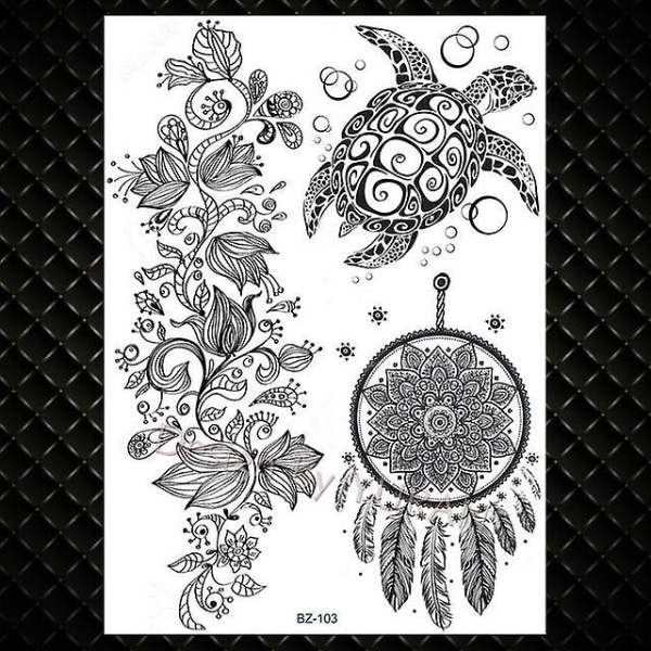 Kvinnor Big Arm Owl Fake Temporary Tattoo - M ala Flower India Tattoo Stickers GBZ103