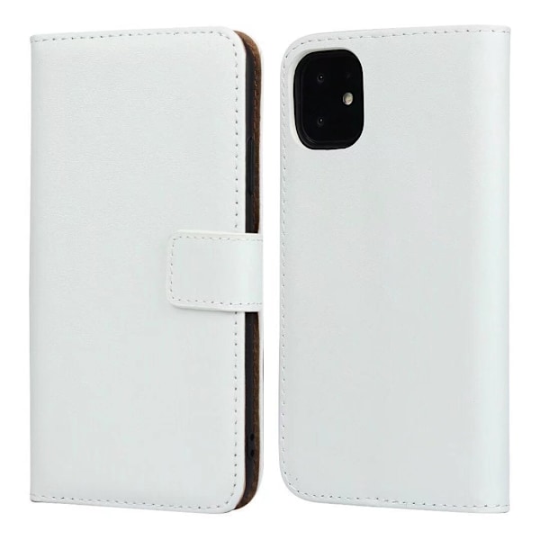 Etui til iPhone 15 Pro Max Hvidt Kalveskinds Flip Wallet med Kortholder