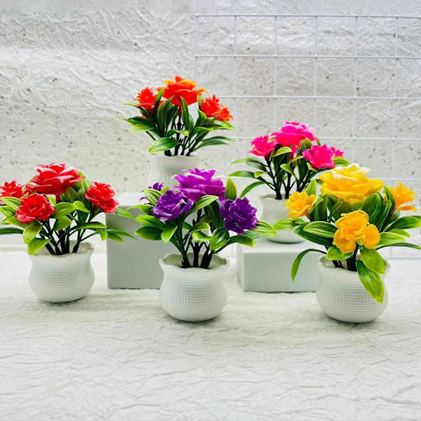 Kunstige potteplanter 5 Rose Blomsterhode Hjemmekontor Bordpynt Bryllup Falsk Blomster Orange