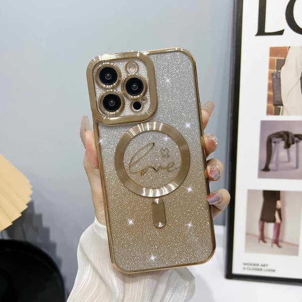 Etui til iPhone 15 E Glitter Magnetisk Champagne Gull Noz35590