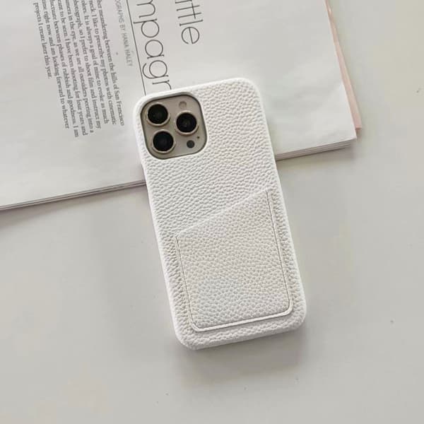 Etui til iPhone 13promax Hvid Pebbled Wallet med Kortholder klassisk half pack