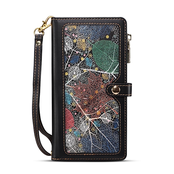 Fodral för iPhone 14PRO svart RFID-blockerande plånbok med korthållare handrem crossbody dragkedja
