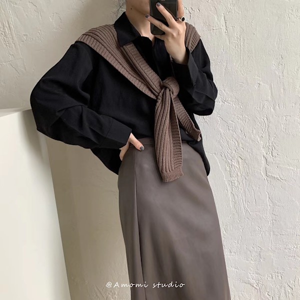 Dame falsk krage Avtakbar halv sjal Strikket skulder-matte Mocha chocolate