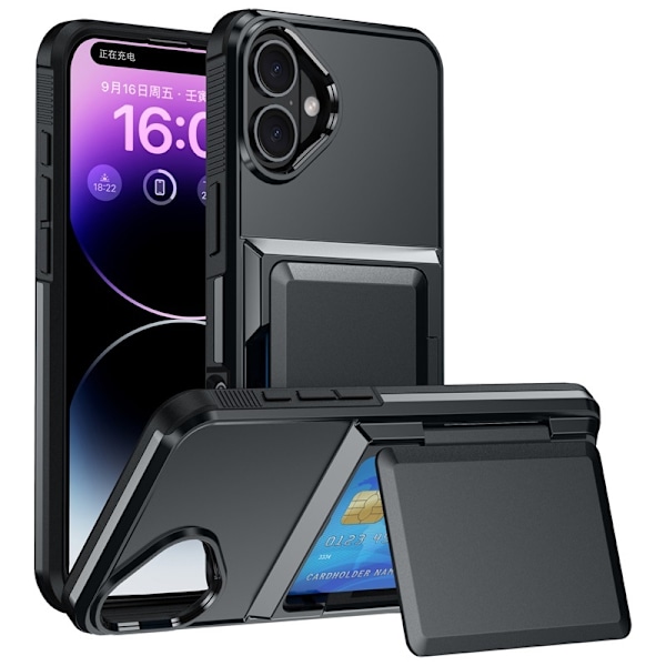Fodral för iPhone 15Plus6.7 svart Plånbok med Korthållare 2-i-1 Flip Ställ Plånbok med Korthållare