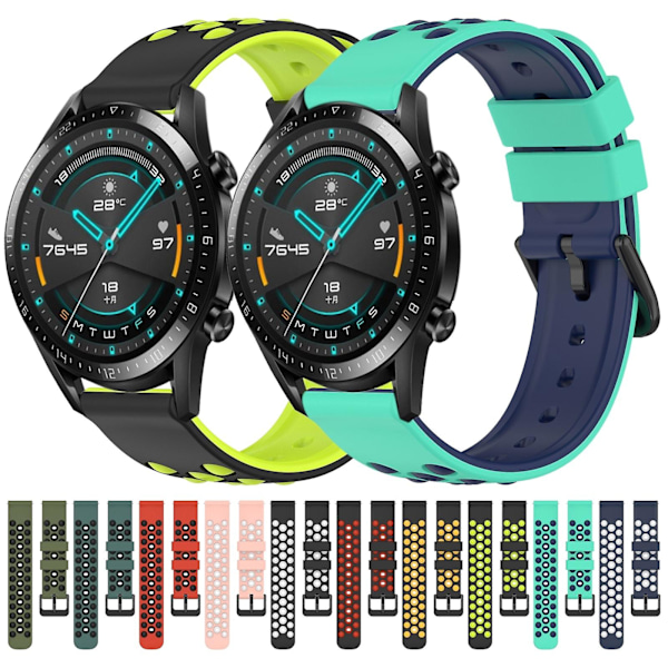 Sort Limegrøn Sort Limegrøn Silikone Urrem kompatibel med Huawei Watch Gt2 42mm
