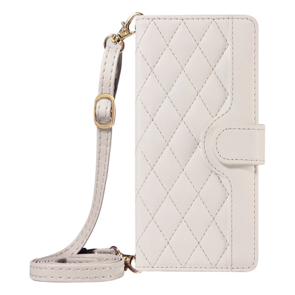 Etui til iPhone 13 Pro Hvid med lang snor Crossbody Kortholder Enkel Diamantplet