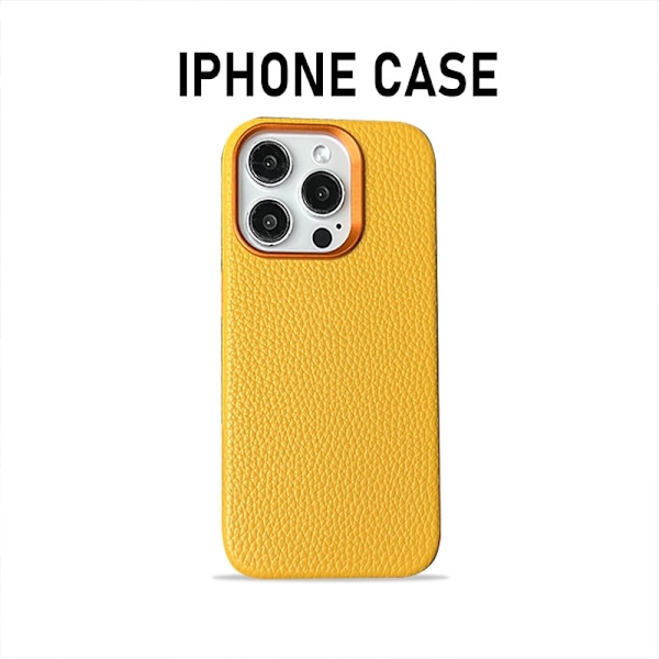Kotelo iPhone 14ProMAX -puhelimelle, keltainen, magneettinen, kokonahkainen, kivikuvioitu