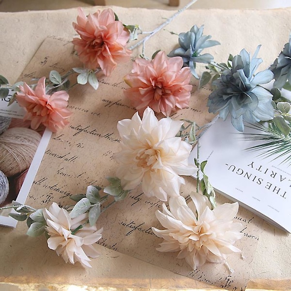 Simulering Kamille Falmefri Livaktig Kunstsilke 3 Hoder Kunstig Dahlia Blomst For Gave