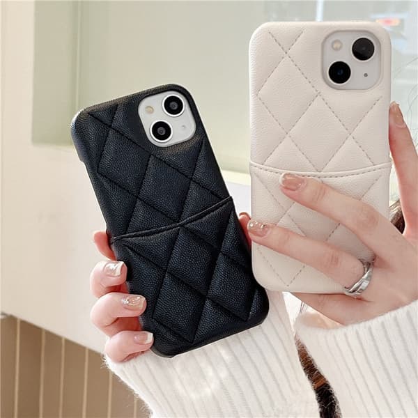 Etui til iPhone 14 Pro Max Sort Neutral ins Diamant Luksus Pebbled læder Tekstureret Wallet med Kortholder