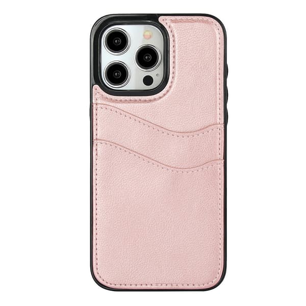 Fodral för iPhone 15 Pro Roséguld Plånbok med Korthållare Läderfodral