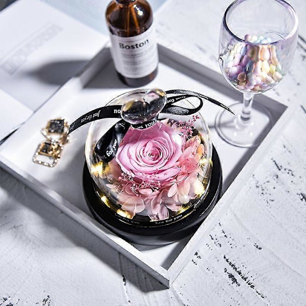 Skønheden og Udyret Rose Lampe i Glaskuppel, LED Forever Galaxy Rose Kunstig Blomst
