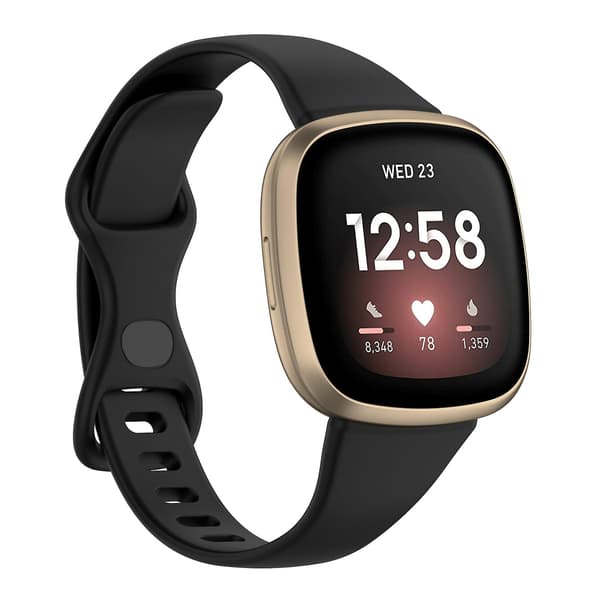 Sort Sort kompatibel med Fitbit Versa 4 / Versa 3 / Sense TPU-urrem, Størrelse: L