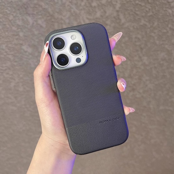 Etui til iPhone 16 Pro dobbelt sort [med kameraknap] Drageskæl diamantmønster læder magnetisk