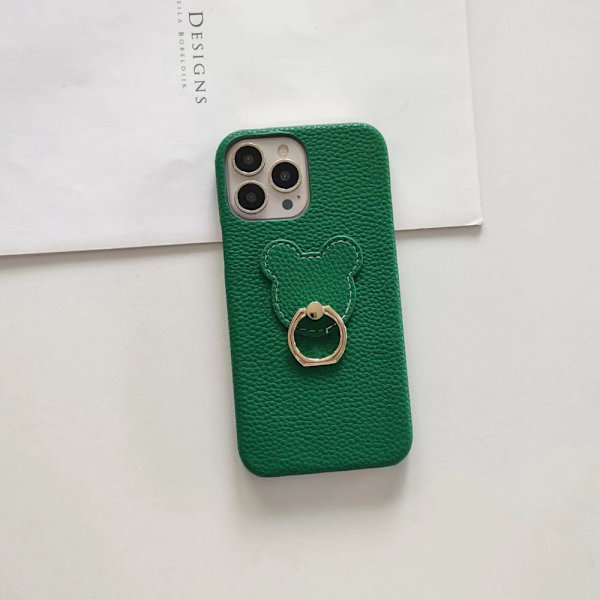 Fodral för iPhone 15 Pro Stativ Lädertextur Ventilerad Grön