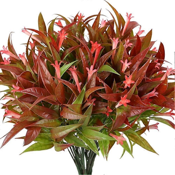 Kunstige Lavendelblomster Planter 8 Stykker, Livagtige UV-resistente Falske Buske Grønne Buske Buket Spray Red 4