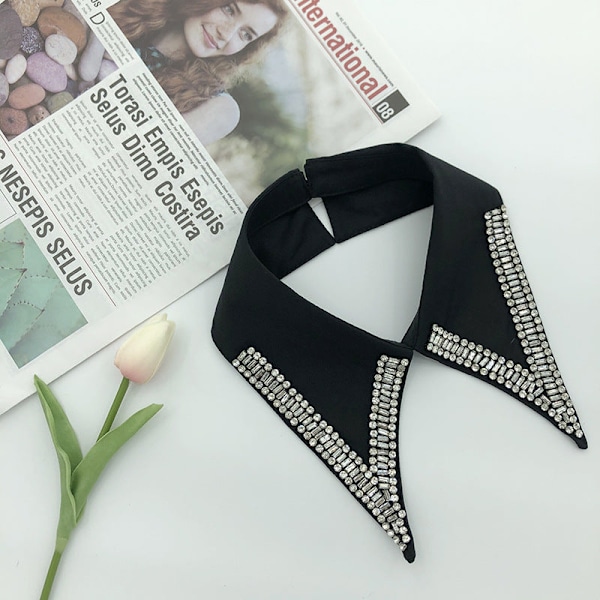 Dame falsk krage Avtakbar halv Mote Trendy Perlebesatt Styl Black