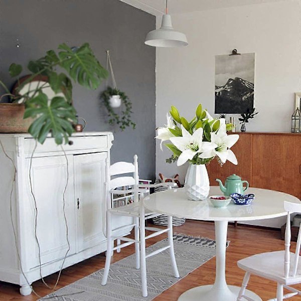 4 stk. Kunstige Liljeblomster Planter Falske Blomsterarrangement Silke Bryllup Brudebuketter Hvite Hjem Kjøkken Spisebord Midtstykker
