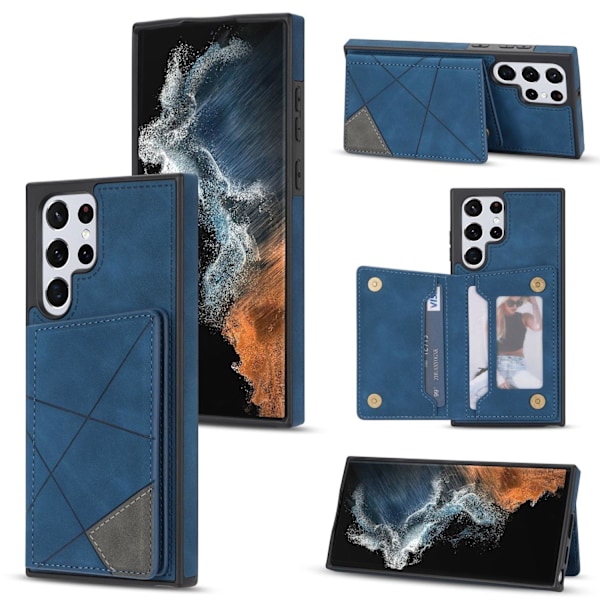 Etui til iPhone 15 Plus, blå Mixed Media Wallet med kortholder, mode kortholder