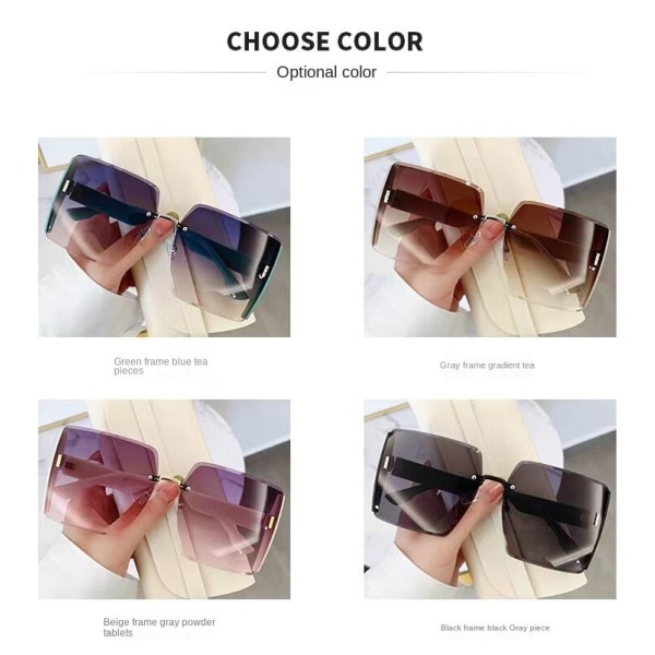 Fashion Atmospheric Box för att göra stort ansikte tunt utseende Solglasögon Solglasögon UV-skydd Beige frame gray powder piece
