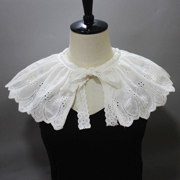 Dame falsk krage Avtakbar halv Bomull Hul Broderi White