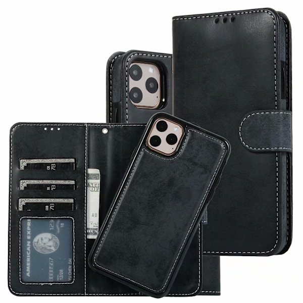Etui til iPhone 16 sort 2 i 1 Magnetisk Læder Flip Wallet med Kortholder