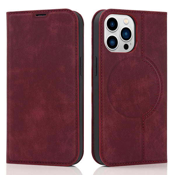 Punainen iPhone 15 Pro Max -kuori, langaton laturi, magneettinen läppä