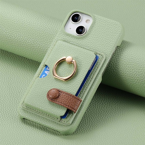 iPhone 16 Plus -kotelo, matcha-vihreä, kivikuvioitu, tavallinen lompakko korttipidikkeellä ja renkaalla