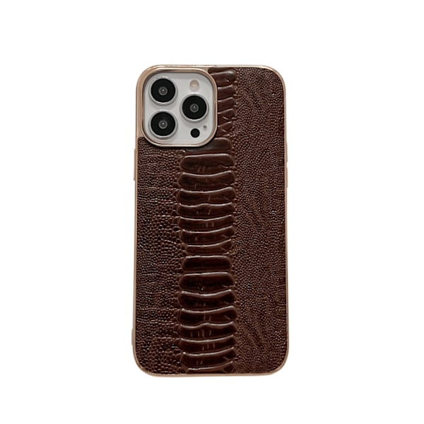 Etui til iPhone 14 6.1 Lizard mønster brun Elektroplettering ægte læder Rullet læder Klassisk business single