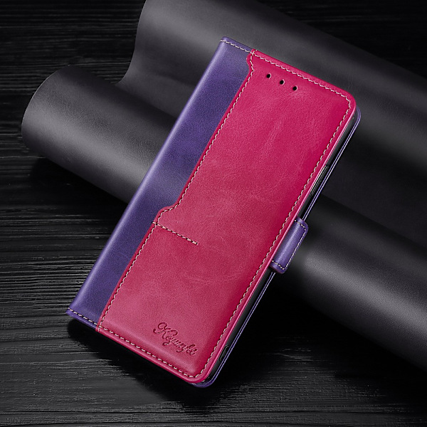 Fodral för iPhone 15 Pro Max Lila+Rosröd Plånbok med Korthållare Flip Kalvskinn