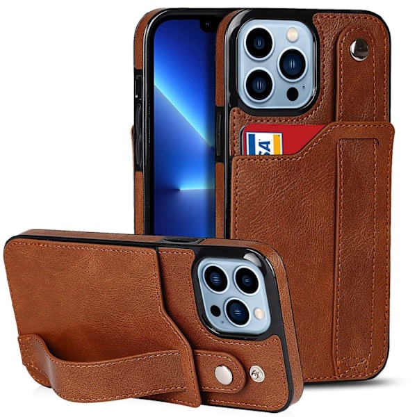 Kotelo iPhone 14 Plus -puhelimelle, tummanruskea lompakko korttipidikkeellä, luova