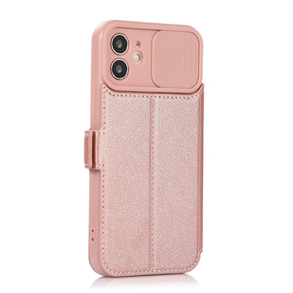 Etui til iPhone 14 Rosaguld Wallet med kortholder, skydbart vindue, spejl, mode