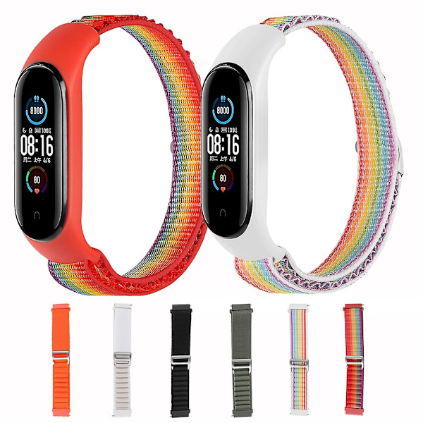 Sort Sort Nylon Loop Urrem kompatibel med Xiaomi Mi Band 3 / 4 / 5 / 6 / 7