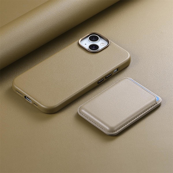 Kotelo iPhone 16 Pro Maxille, vaaleanruskea [kaksiosainen setti] Virallinen magneettinen nahka jalustalla ja korttipakkauksella