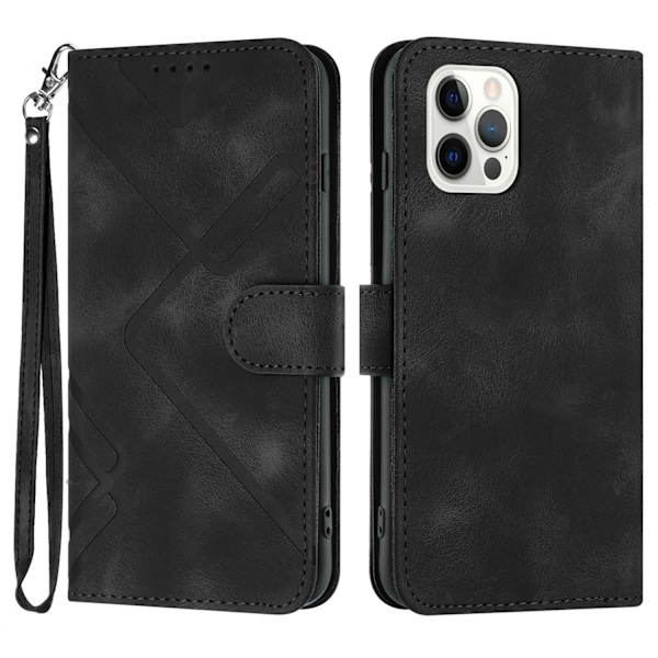 Etui til iPhone 15 PLUS sort Præget Wallet med kortholder stativ Soft-Touch
