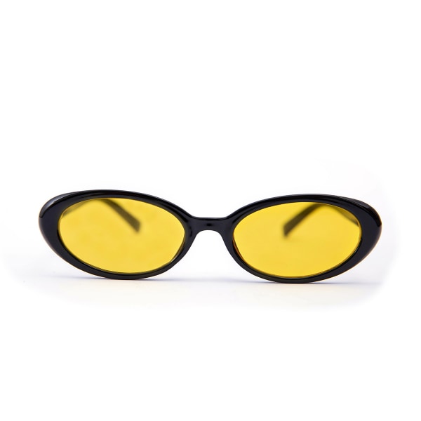 Retro runda glasögon Solsäker svart båge Solglasögon Dam Fashionabla solglasögon UV-skydd Black frame yellow film