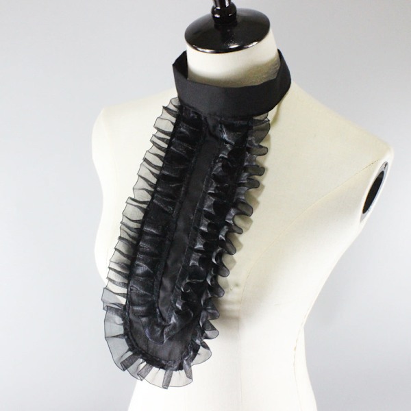 Dame falsk krage Avtakbar halv knappestolpe Dobbelt rad plissert Black