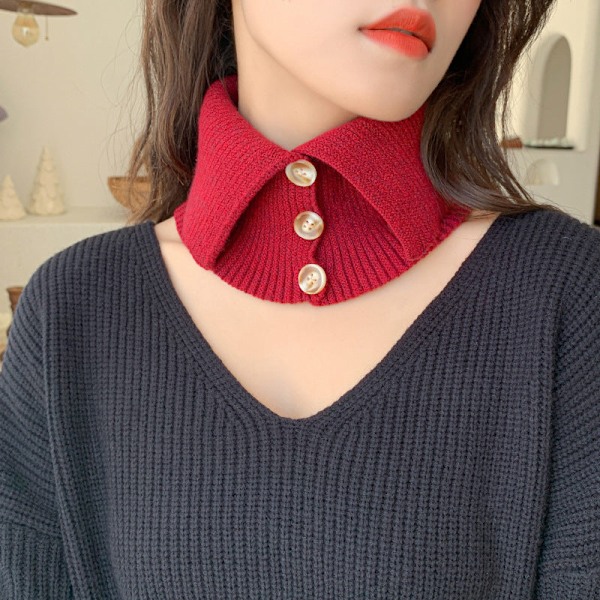 Dame falsk krage Avtakbar halv Strikket Knapp Pullover Sc Wine Red 21cm