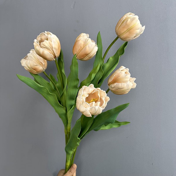 PU Papegøye Tulipan Hjemmeinnredning Foto Rekvisitt Falsk Blomst for Resepsjonsdisk Myk Berøring Hydrerende Tulipan Kunstig Blomst PU four-layer tulip dark blue