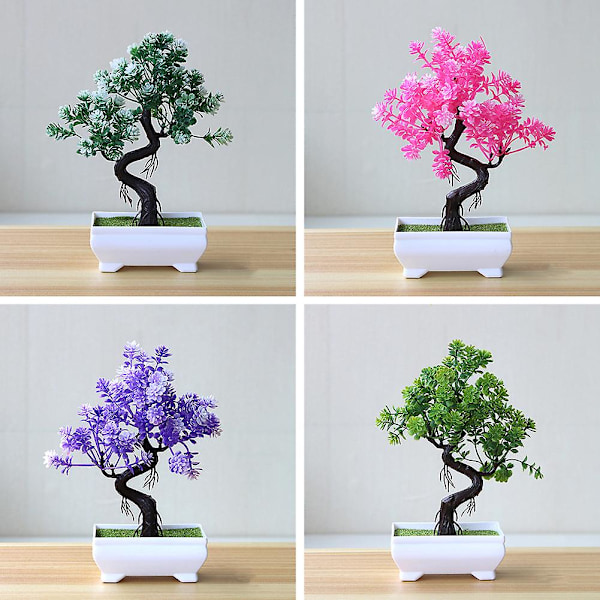 Konstgjord Bonsai Träd i Kruka Simuleringsväxt Heminredning Bordsdekorationer White + Green