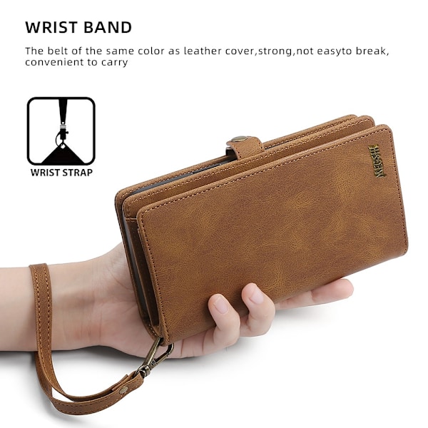 Etui til iPhone 16 Plus brun Flip Wallet med kortholder