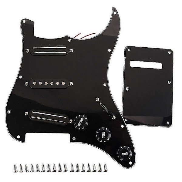 Musta 3-kerroksinen SSS Rail -tyyppinen sähkökitaran pickguard, johdotettu ja varustettu mikrofonilla, 11 reiällä